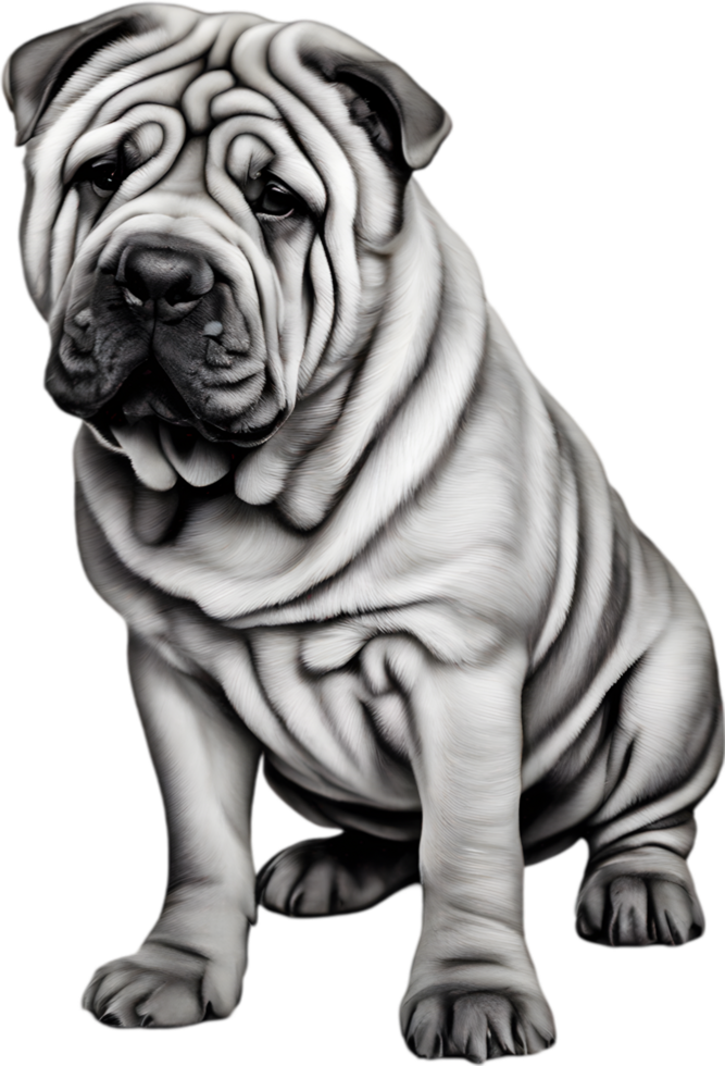 Sharpei dog, known for deep wrinkles and blue-black tongue. AI-Generated. png