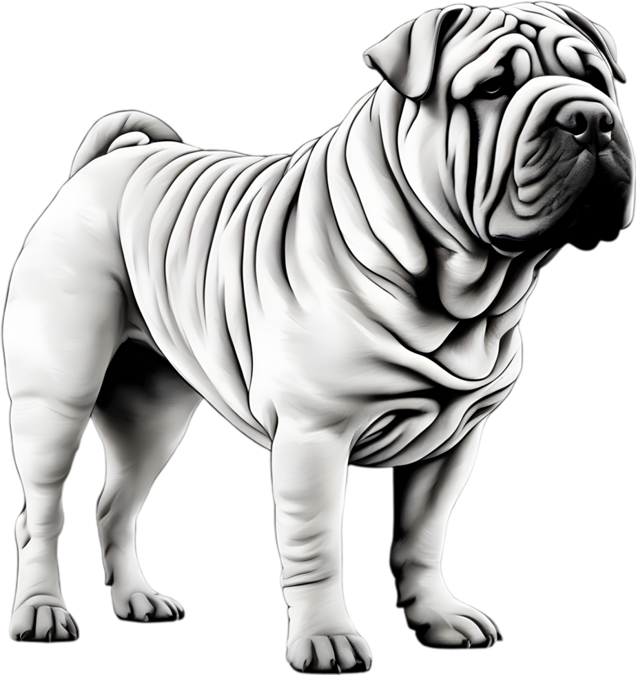 Sharpei dog, known for deep wrinkles and blue-black tongue. AI-Generated. png