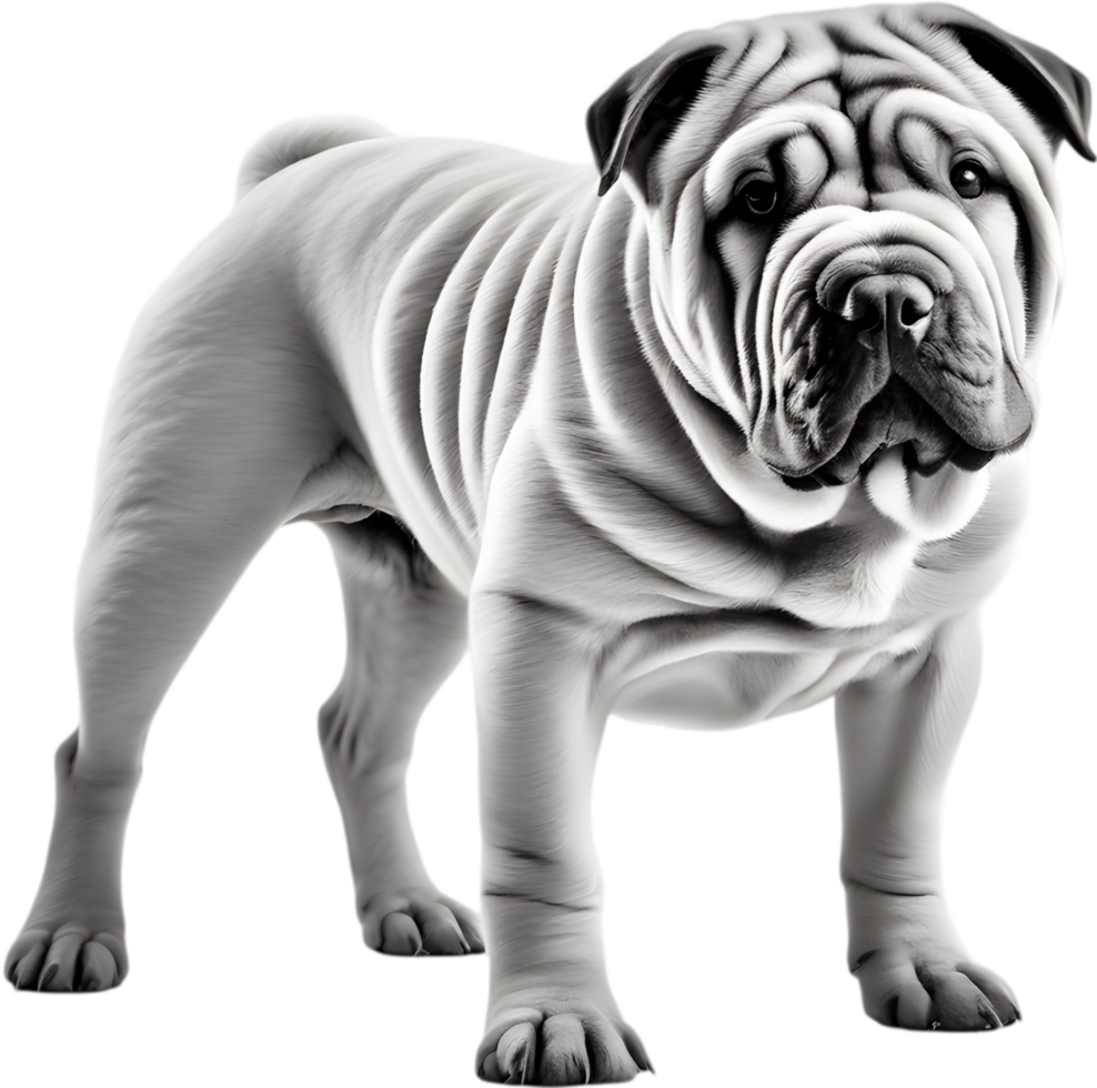 Sharpei dog, known for deep wrinkles and blue-black tongue. AI-Generated. png