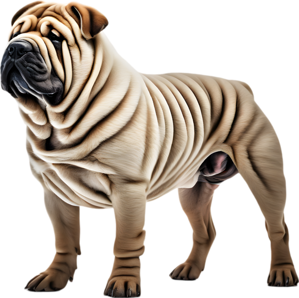 Sharpei dog, known for deep wrinkles and blue-black tongue. AI-Generated. png
