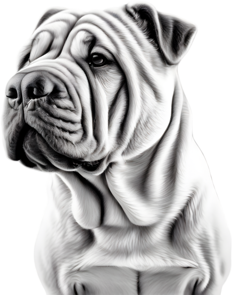 Sharpei dog, known for deep wrinkles and blue-black tongue. AI-Generated. png