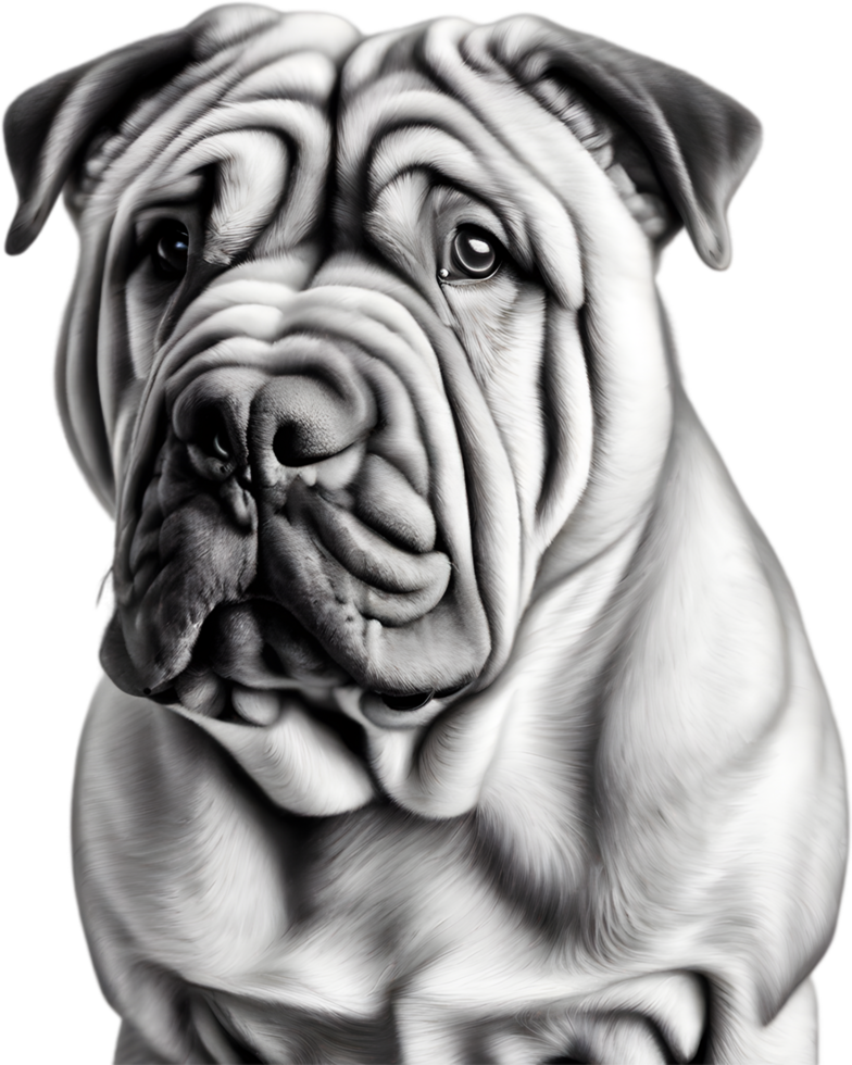 Sharpei dog, known for deep wrinkles and blue-black tongue. AI-Generated. png