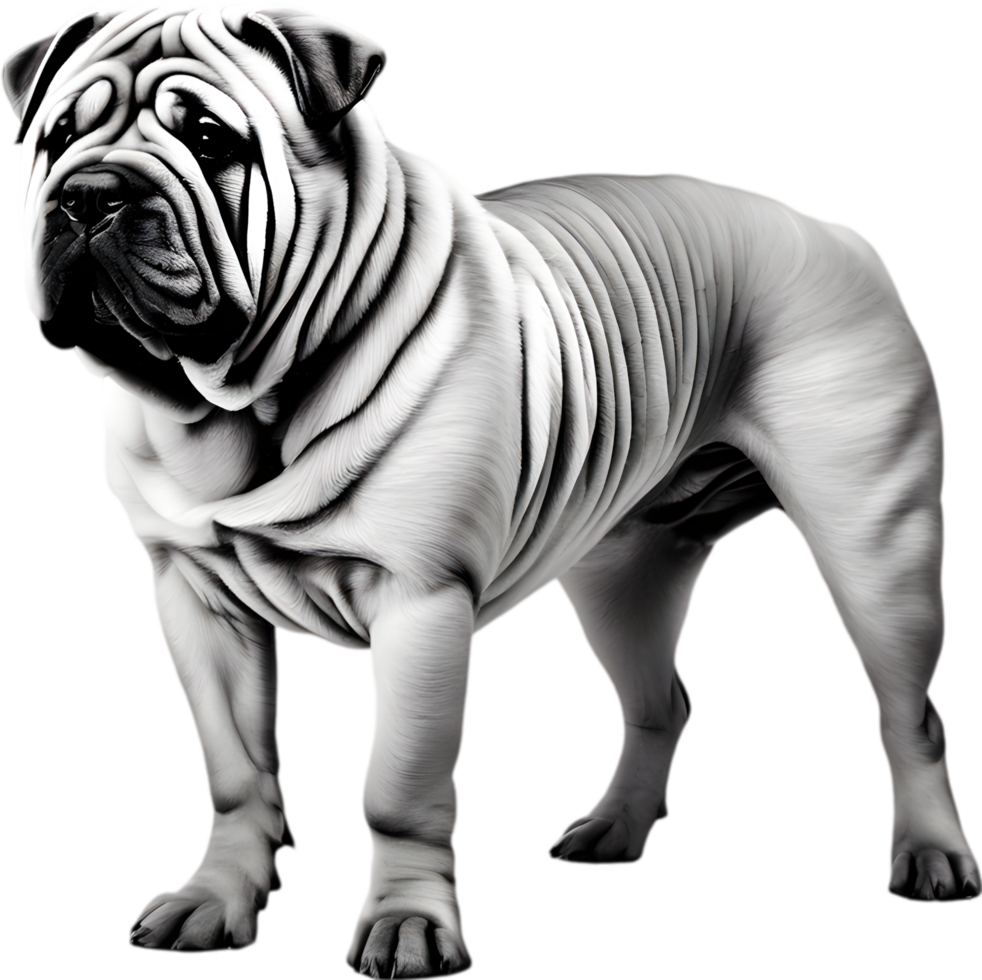 Sharpei dog, known for deep wrinkles and blue-black tongue. AI-Generated. png