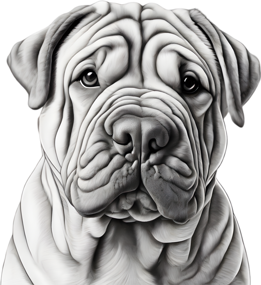 Sharpei dog, known for deep wrinkles and blue-black tongue. AI-Generated. png