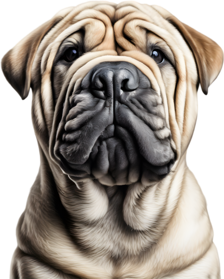 Sharpei dog, known for deep wrinkles and blue-black tongue. AI-Generated. png