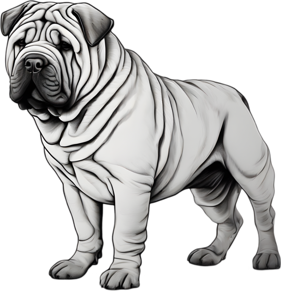 Sharpei dog, known for deep wrinkles and blue-black tongue. AI-Generated. png