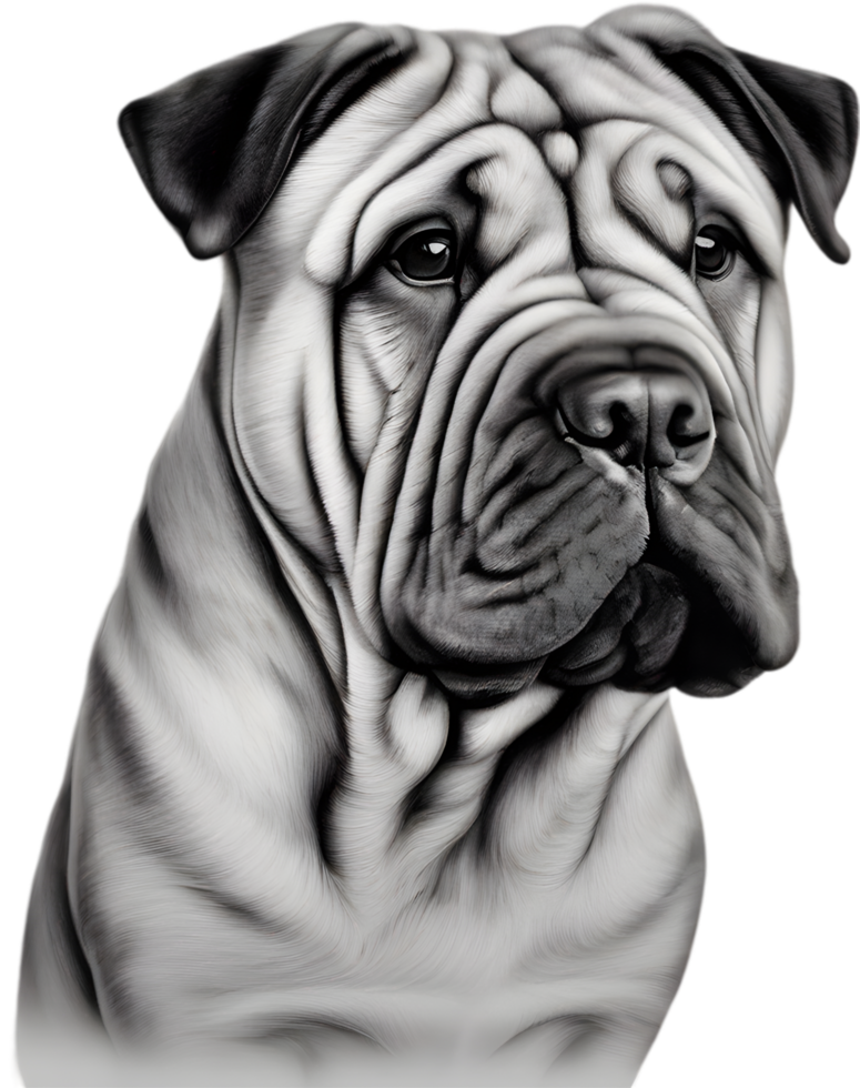 Sharpei dog, known for deep wrinkles and blue-black tongue. AI-Generated. png