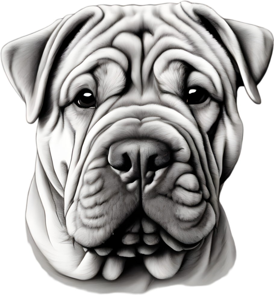 Sharpei dog, known for deep wrinkles and blue-black tongue. AI-Generated. png