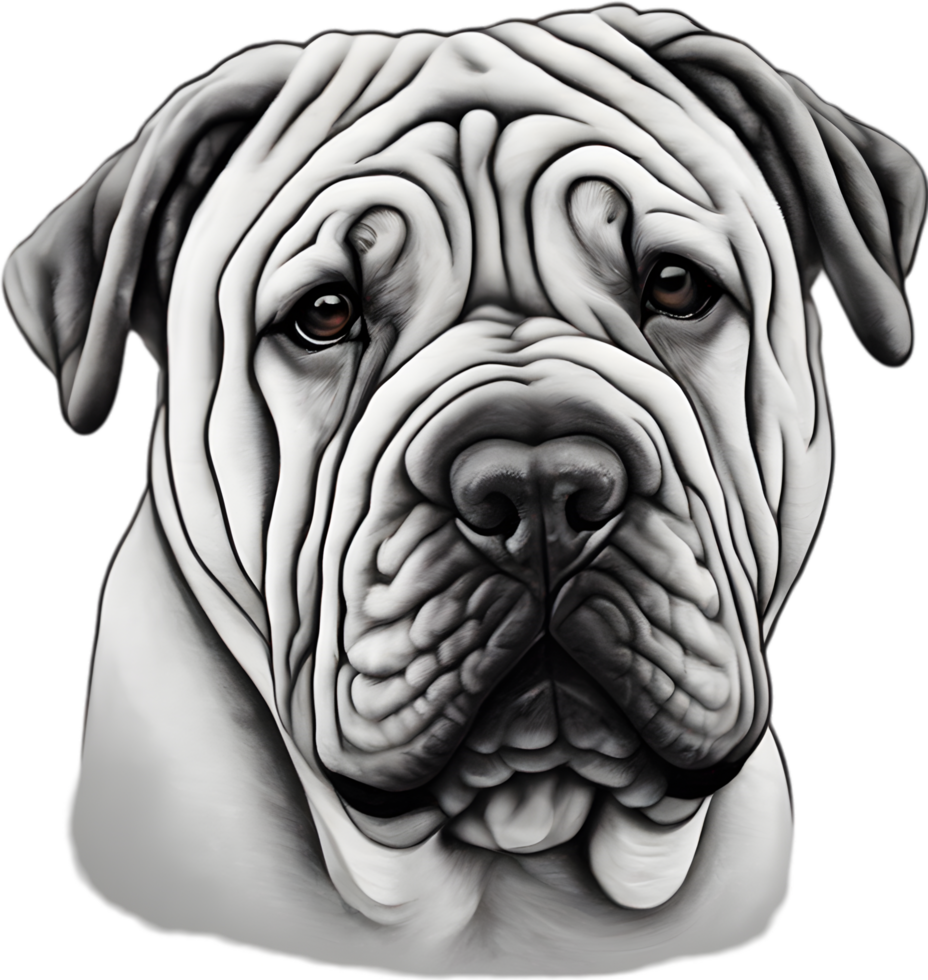 Sharpei dog, known for deep wrinkles and blue-black tongue. AI-Generated. png