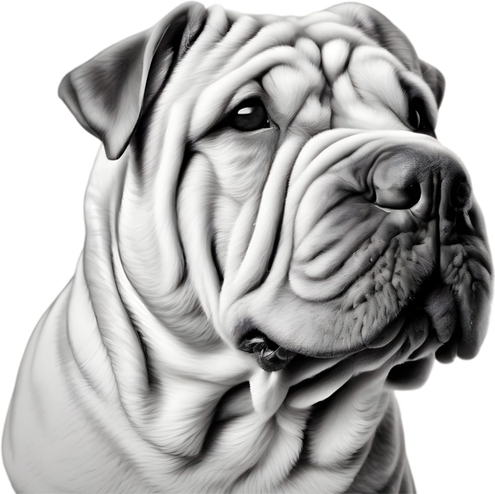 Sharpei dog, known for deep wrinkles and blue-black tongue. AI-Generated. png