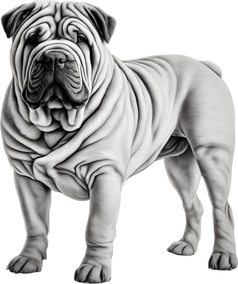 Sharpei dog, known for deep wrinkles and blue-black tongue. AI-Generated. png