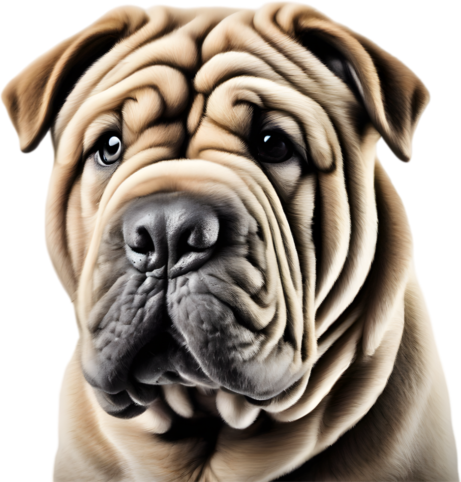 Sharpei dog, known for deep wrinkles and blue-black tongue. AI-Generated. png