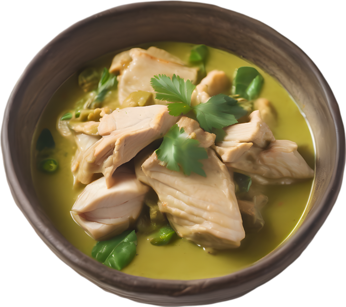 Experience the rich, creamy, and spicy flavors of Gaeng Keow Wan Gai. AI-generated. png