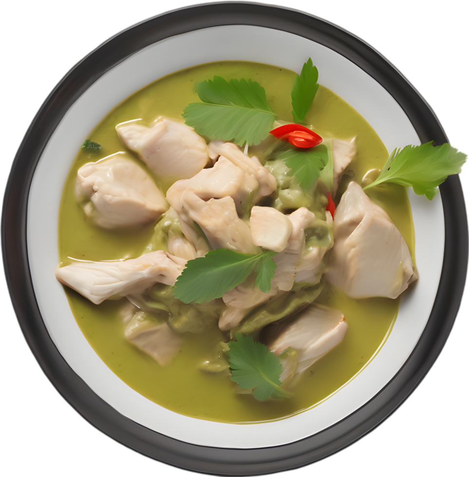 Experience the rich, creamy, and spicy flavors of Gaeng Keow Wan Gai. AI-generated. png