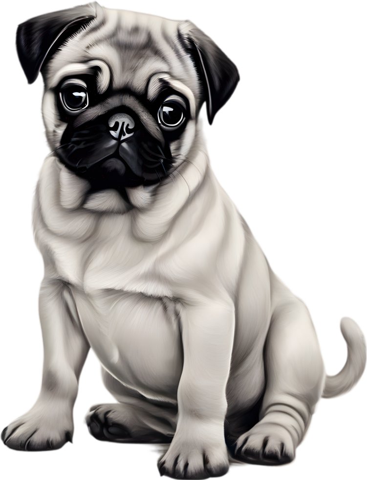 Close up captures Pugs distinctive wrinkled, expressive face. AI-Generated. png