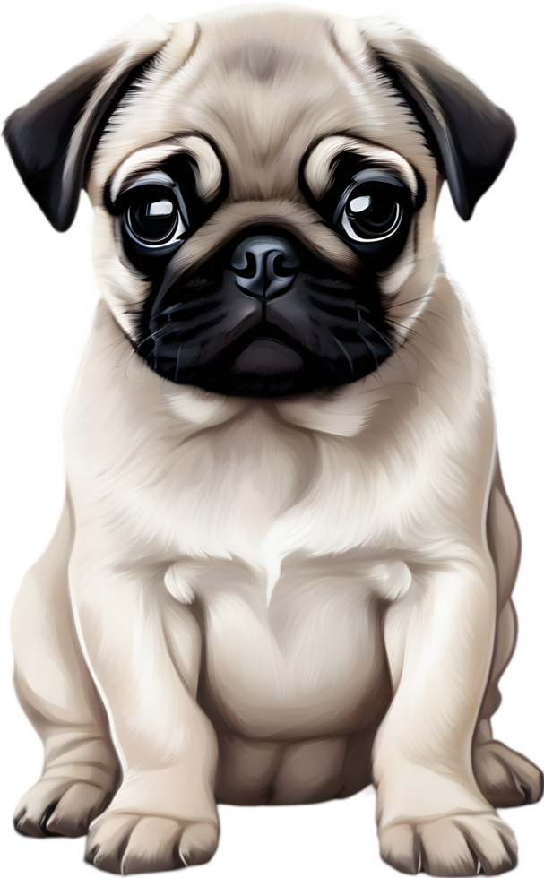 Close up captures Pugs distinctive wrinkled, expressive face. AI-Generated. png