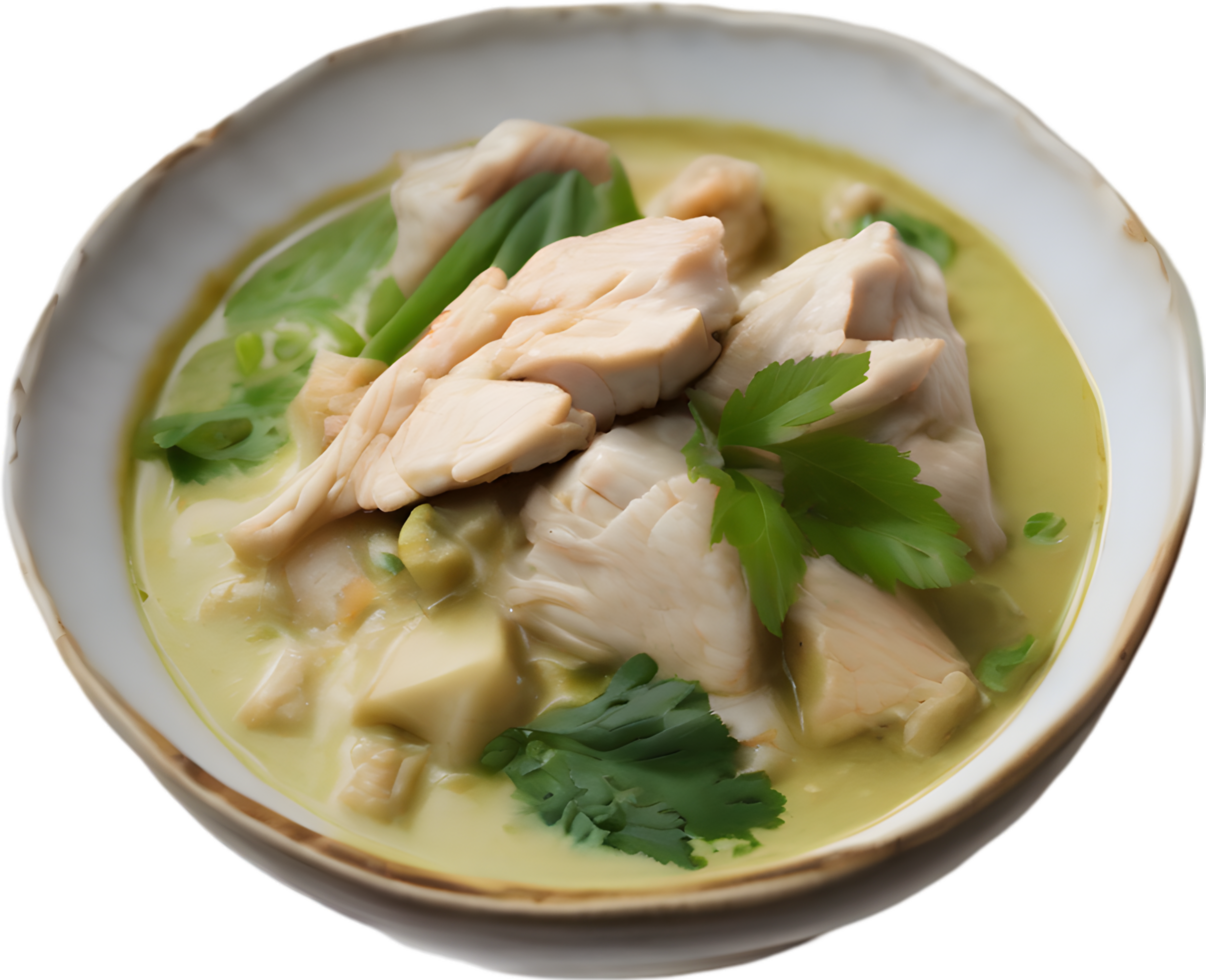 Experience the rich, creamy, and spicy flavors of Gaeng Keow Wan Gai. AI-generated. png
