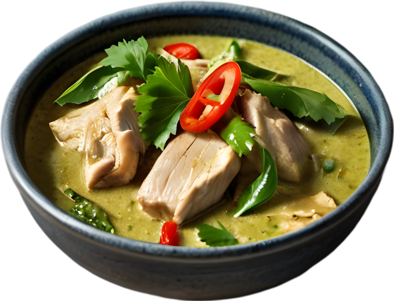 Experience the rich, creamy, and spicy flavors of Gaeng Keow Wan Gai. AI-generated. png