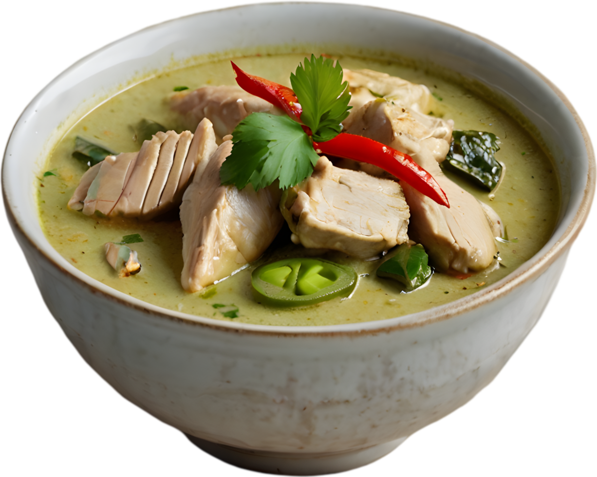 Experience the rich, creamy, and spicy flavors of Gaeng Keow Wan Gai. AI-generated. png