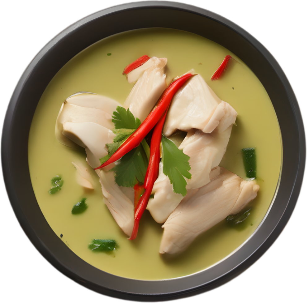 Experience the rich, creamy, and spicy flavors of Gaeng Keow Wan Gai. AI-generated. png