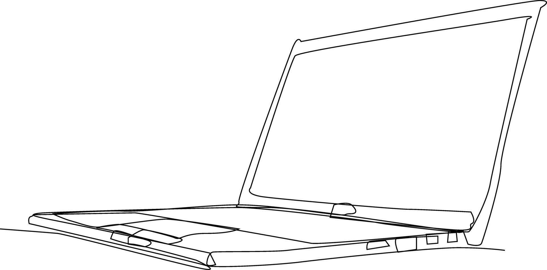 One line art. continues line art. a laptop isolated on white background vector