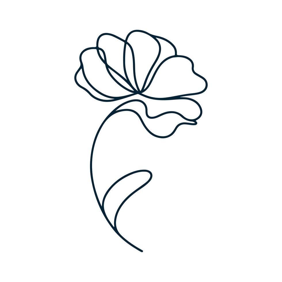One Line Drawing of Flower, Botanical arts. Hand drawn continuous line drawing of abstract flower, floral, ginkgo, rose, tulip, bouquet of olives. illustration. vector
