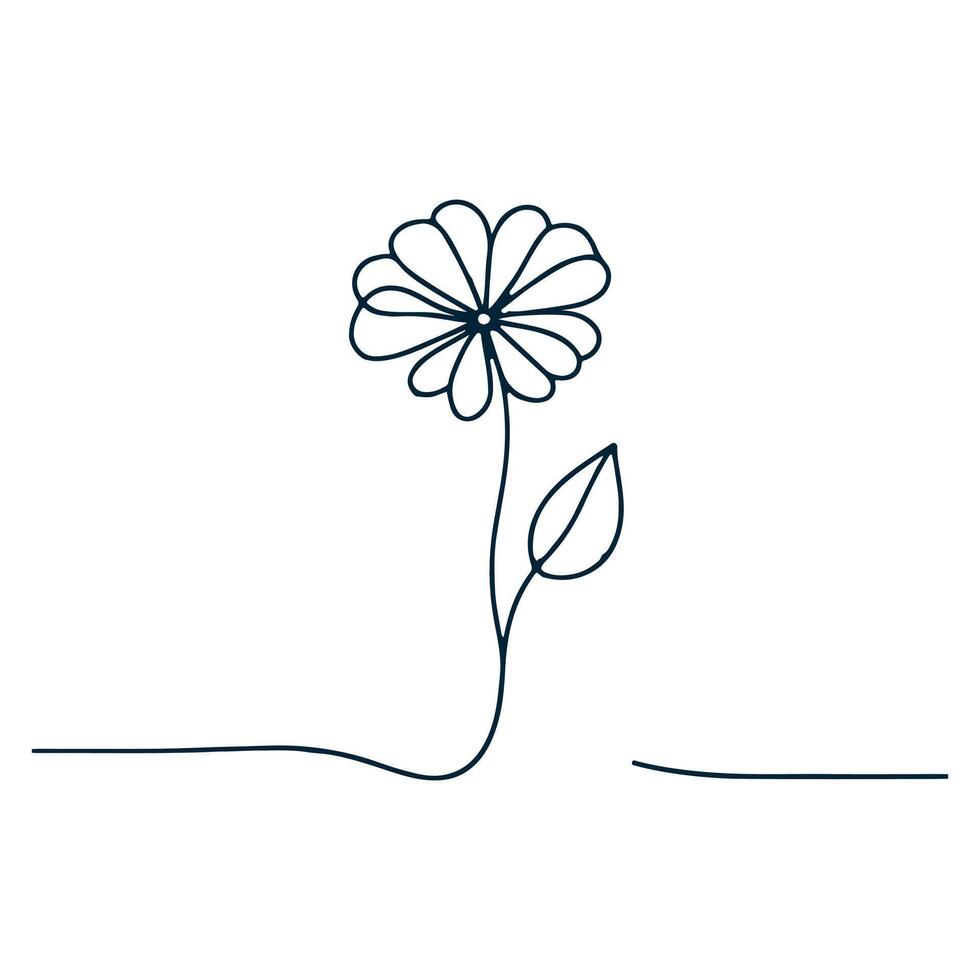 One Line Drawing of Flower, Botanical arts. Hand drawn continuous line drawing of abstract flower, floral, ginkgo, rose, tulip, bouquet of olives. illustration. vector