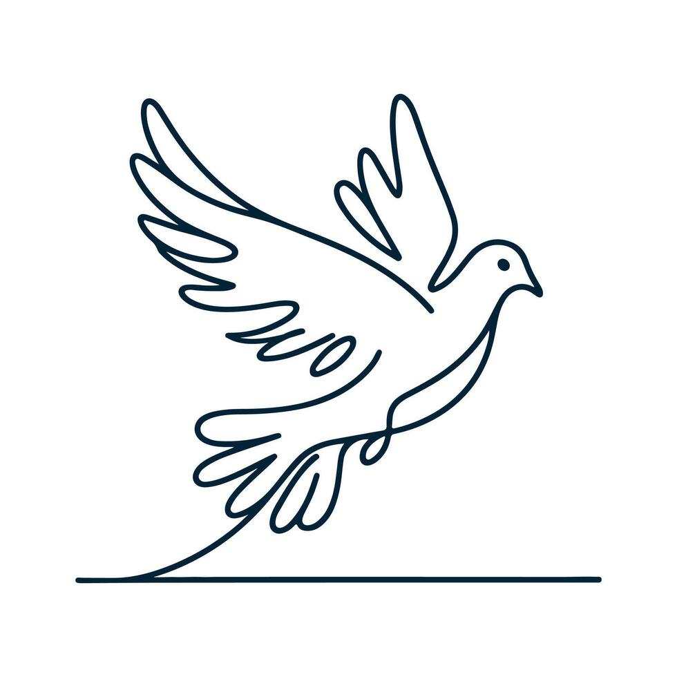 One continuous line drawing of flying up dove. Where, Bird symbol of peace and freedom in simple linear style. Mascot concept for national labor movement icon isolated on white. Doodle illustration vector