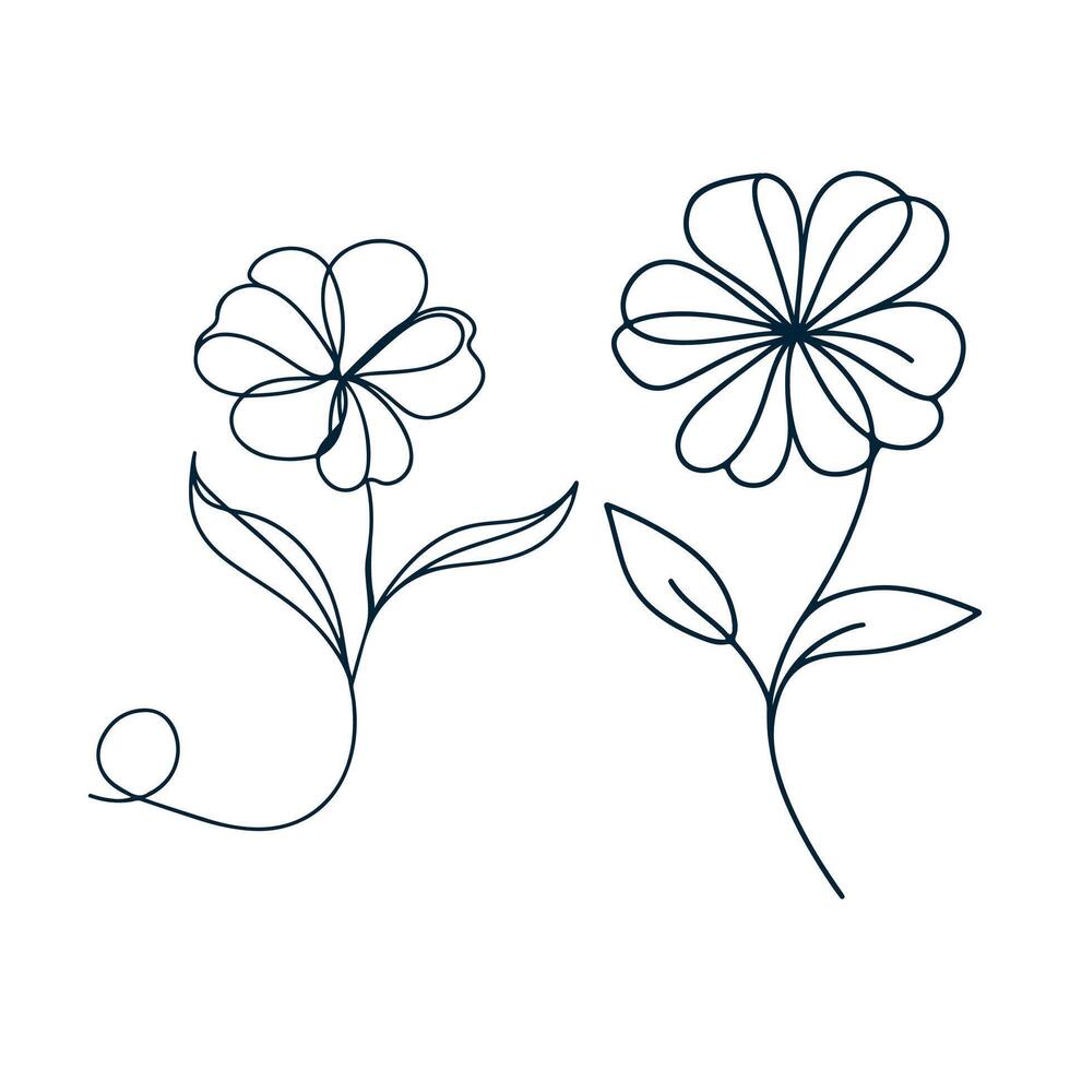 One Line Drawing of Flower, Botanical arts. Hand drawn continuous line drawing of abstract flower, floral, ginkgo, rose, tulip, bouquet of olives. illustration. vector