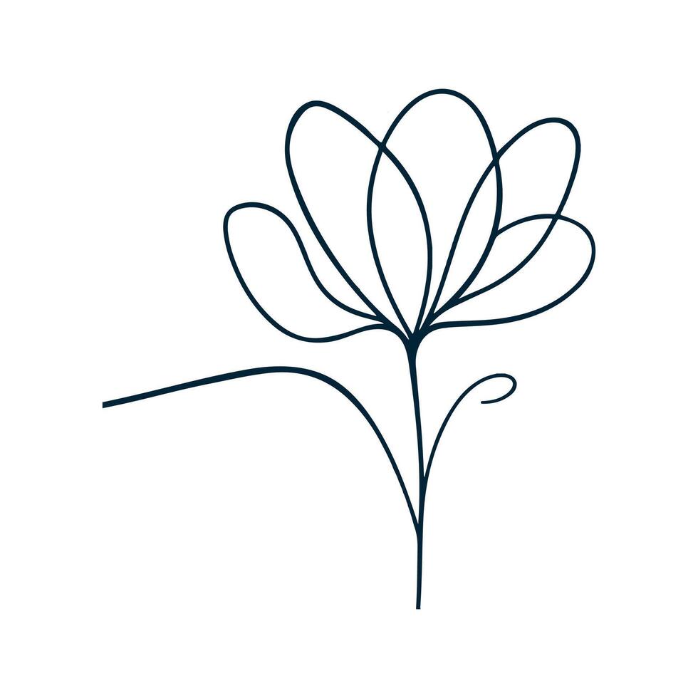 One Line Drawing of Flower, Botanical arts. Hand drawn continuous line drawing of abstract flower, floral, ginkgo, rose, tulip, bouquet of olives. illustration. vector