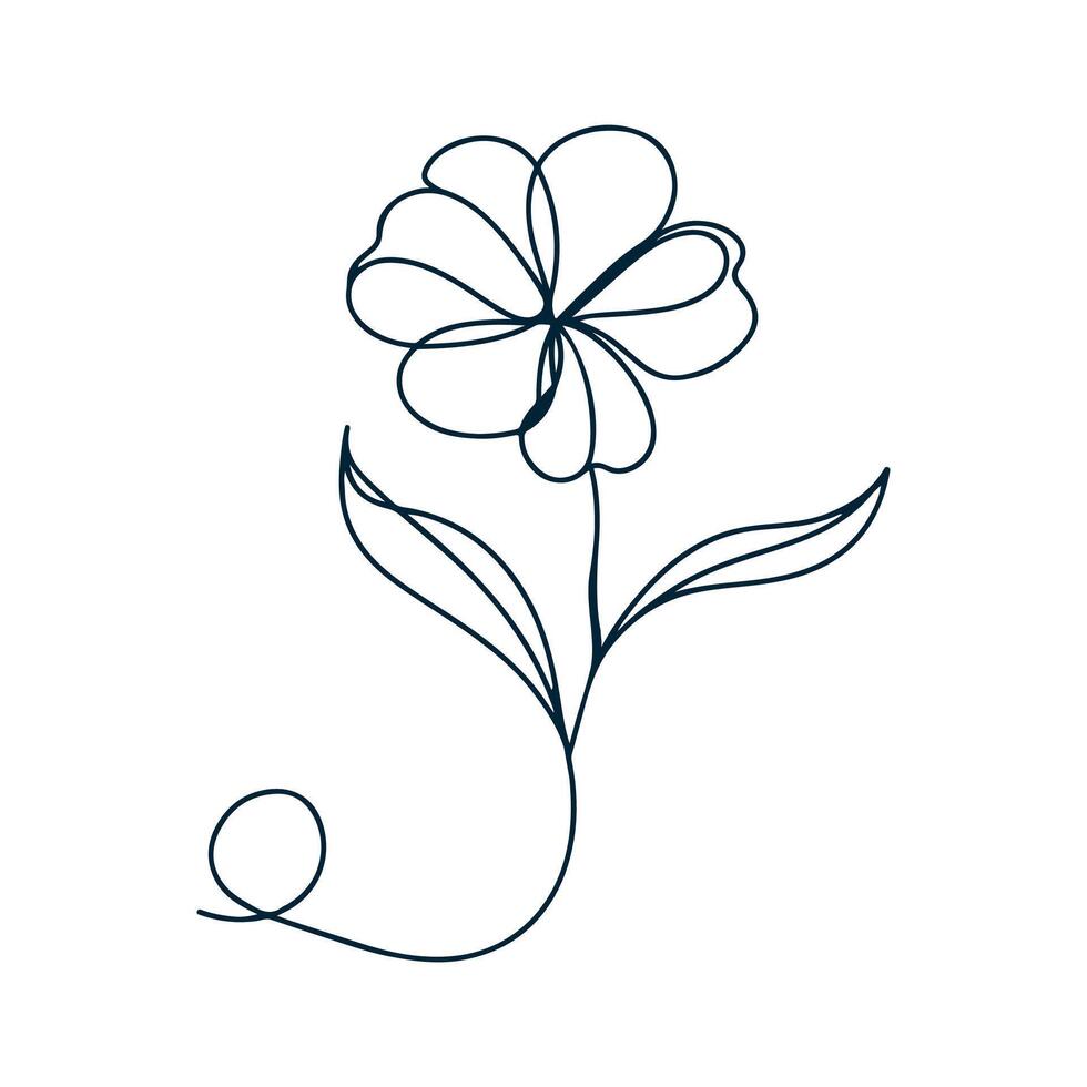 One Line Drawing of Flower, Botanical arts. Hand drawn continuous line drawing of abstract flower, floral, ginkgo, rose, tulip, bouquet of olives. illustration. vector