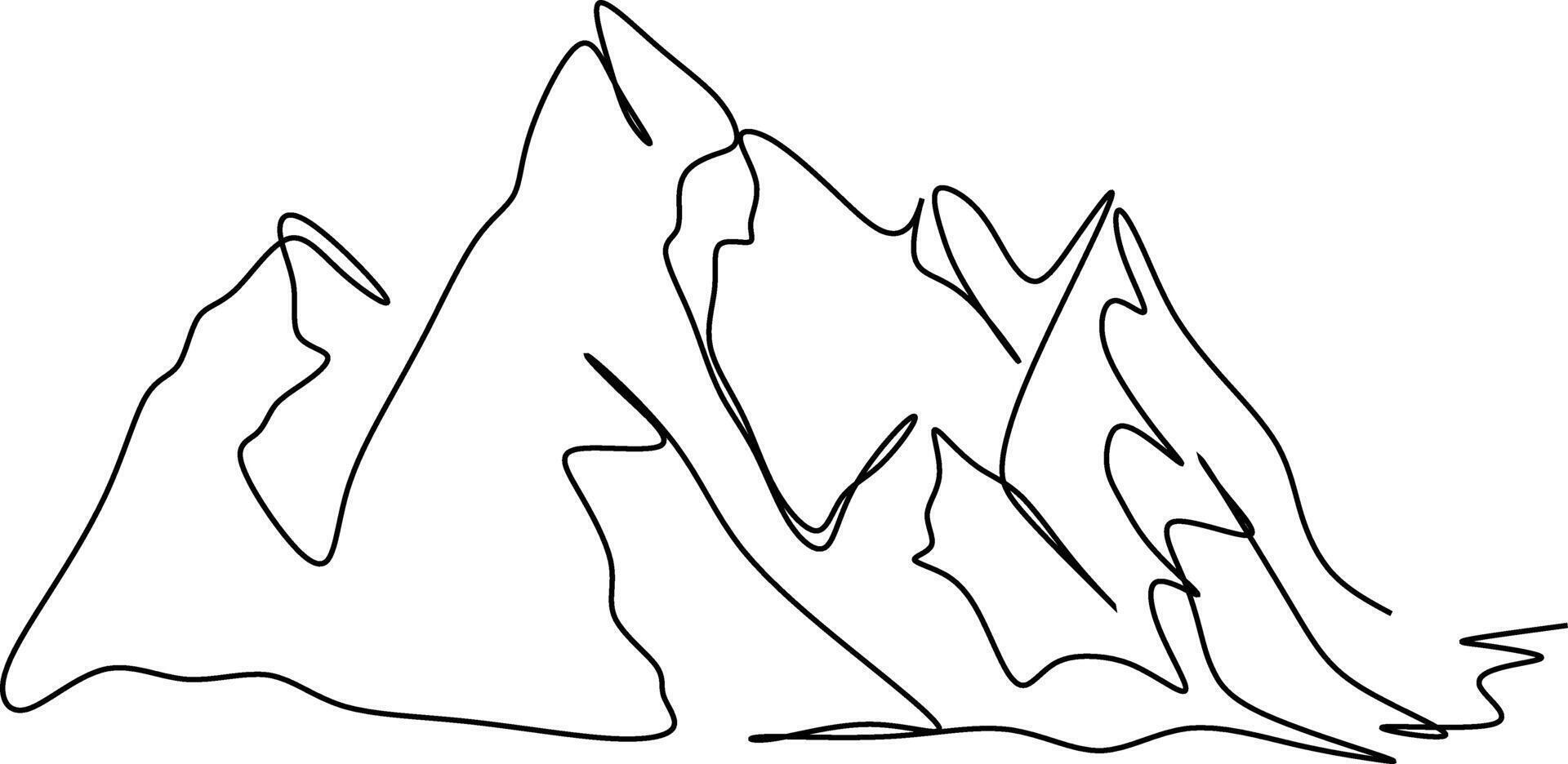 Mountain landscape illustration. One line art. Continuous line drawing of the mountain on a white background. vector