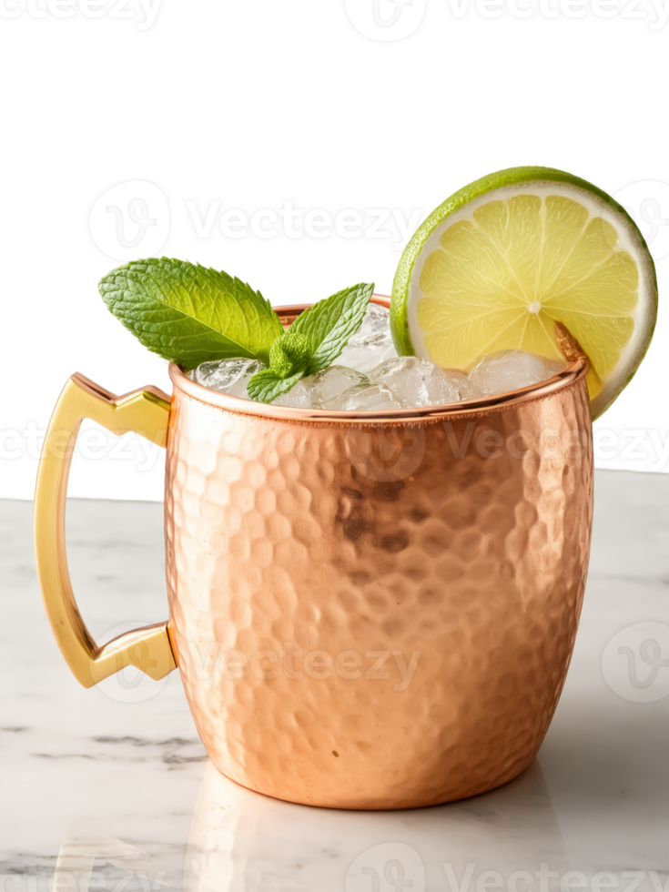 Moscow Mule copper mug brimming with the iconic cocktail of vodka ginger beer and lime png