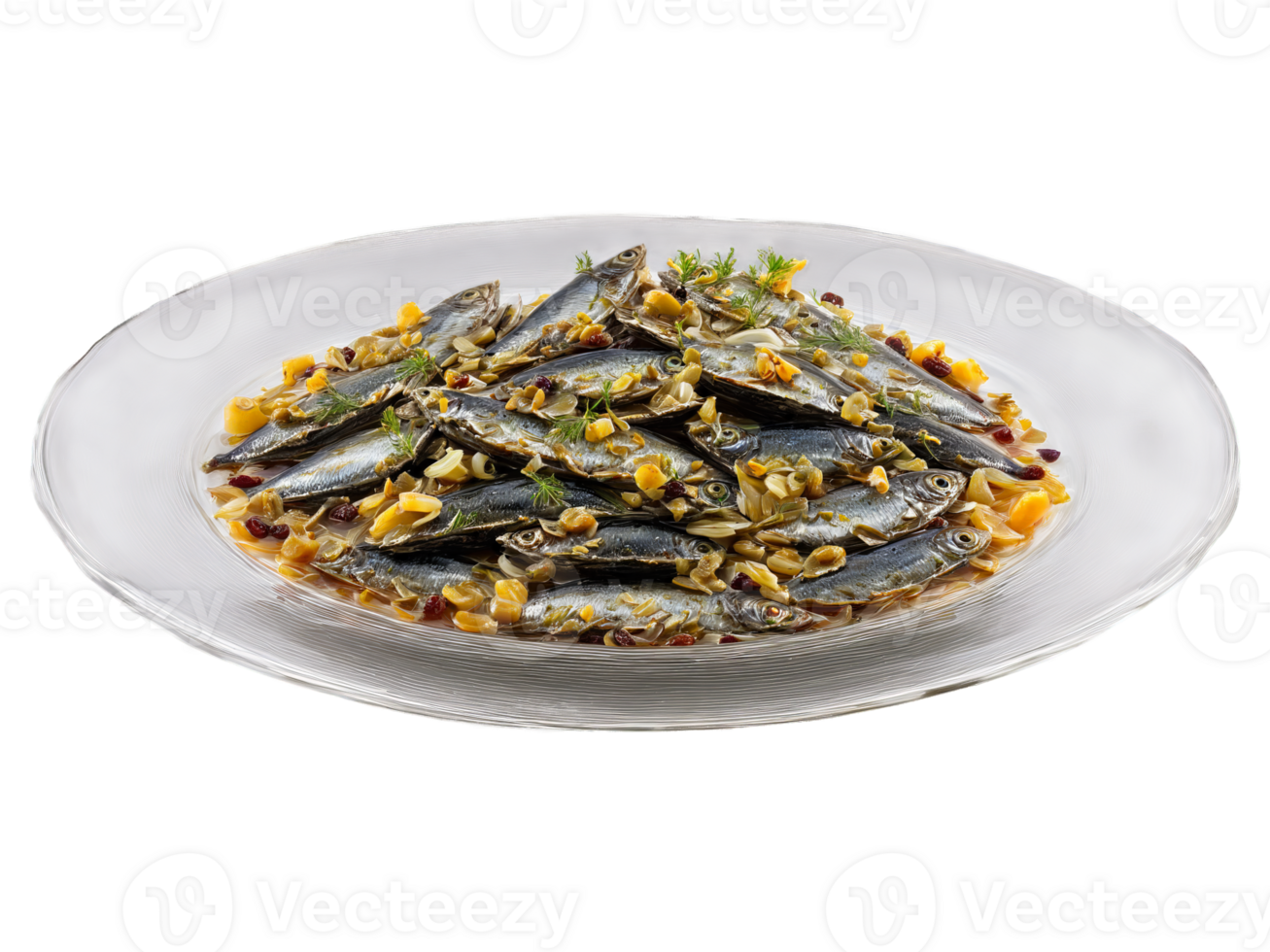 Sarde in Saor Venetian sweet and sour sardines with onions and raisins served png
