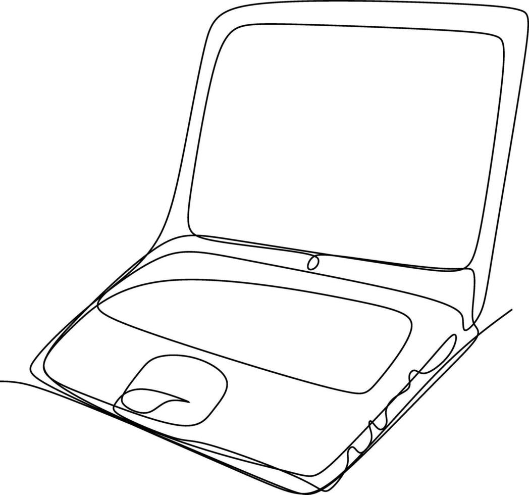 One line art. continues line art. a laptop isolated on white background vector