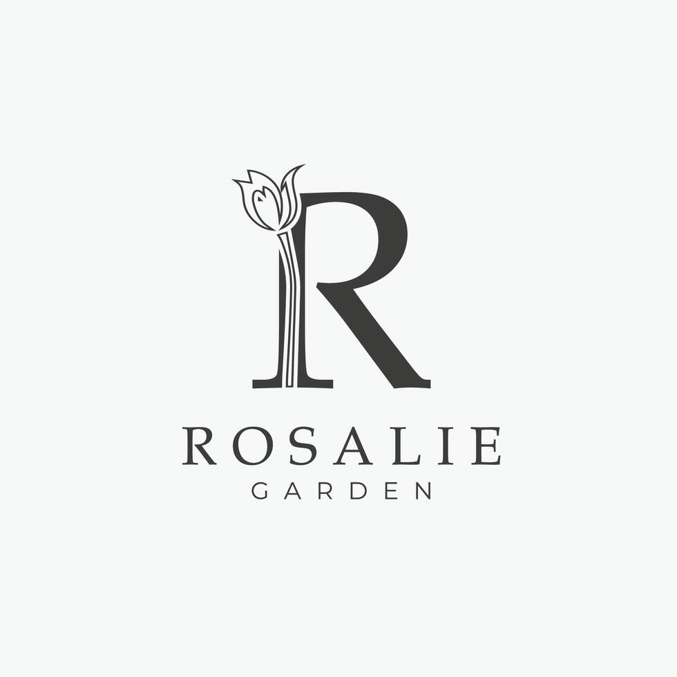 R letter logo with a creative floral concept for company business beauty real estate premium vector