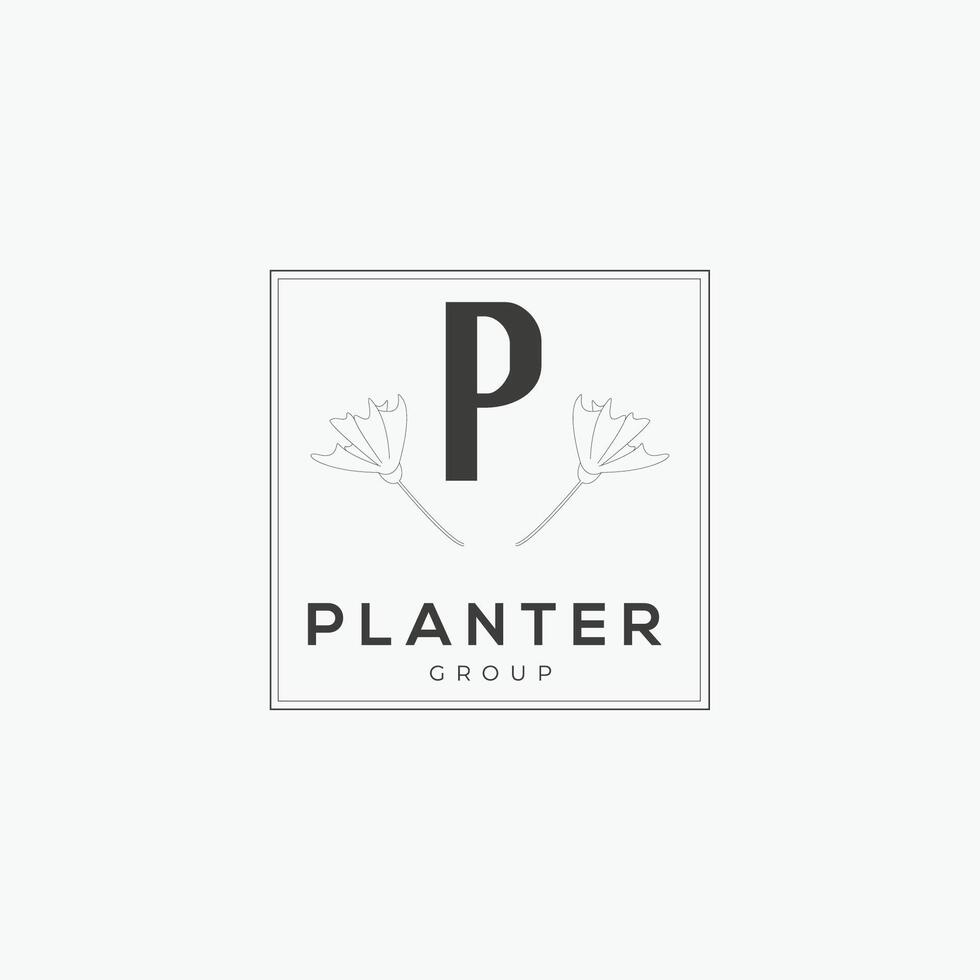P letter logo with a creative floral concept for company business beauty real estate premium vector