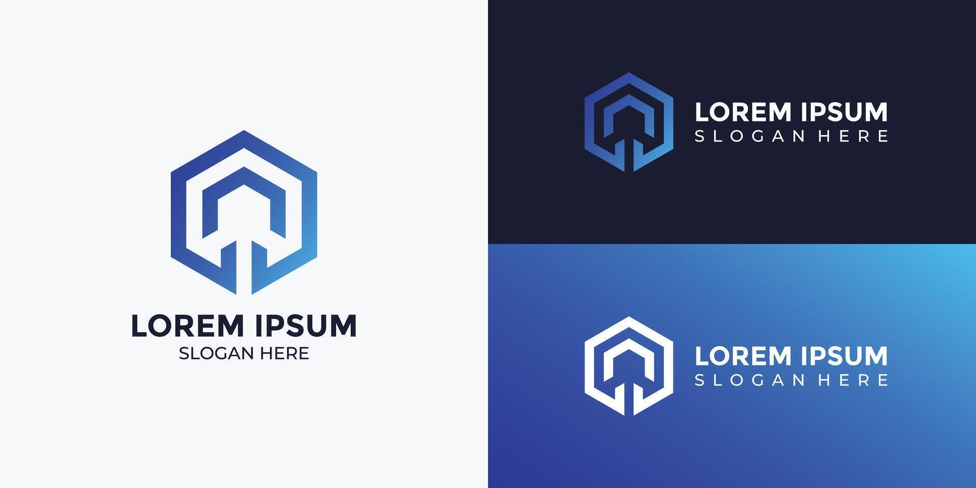 monogram logo concept hexagon vector