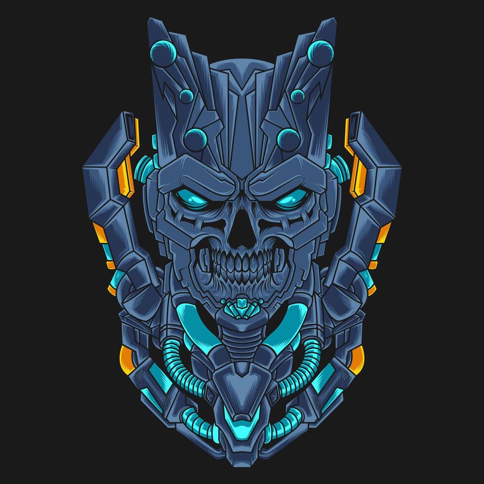 illustration of skull with cyborg style great for print, mecha wallpaper vector