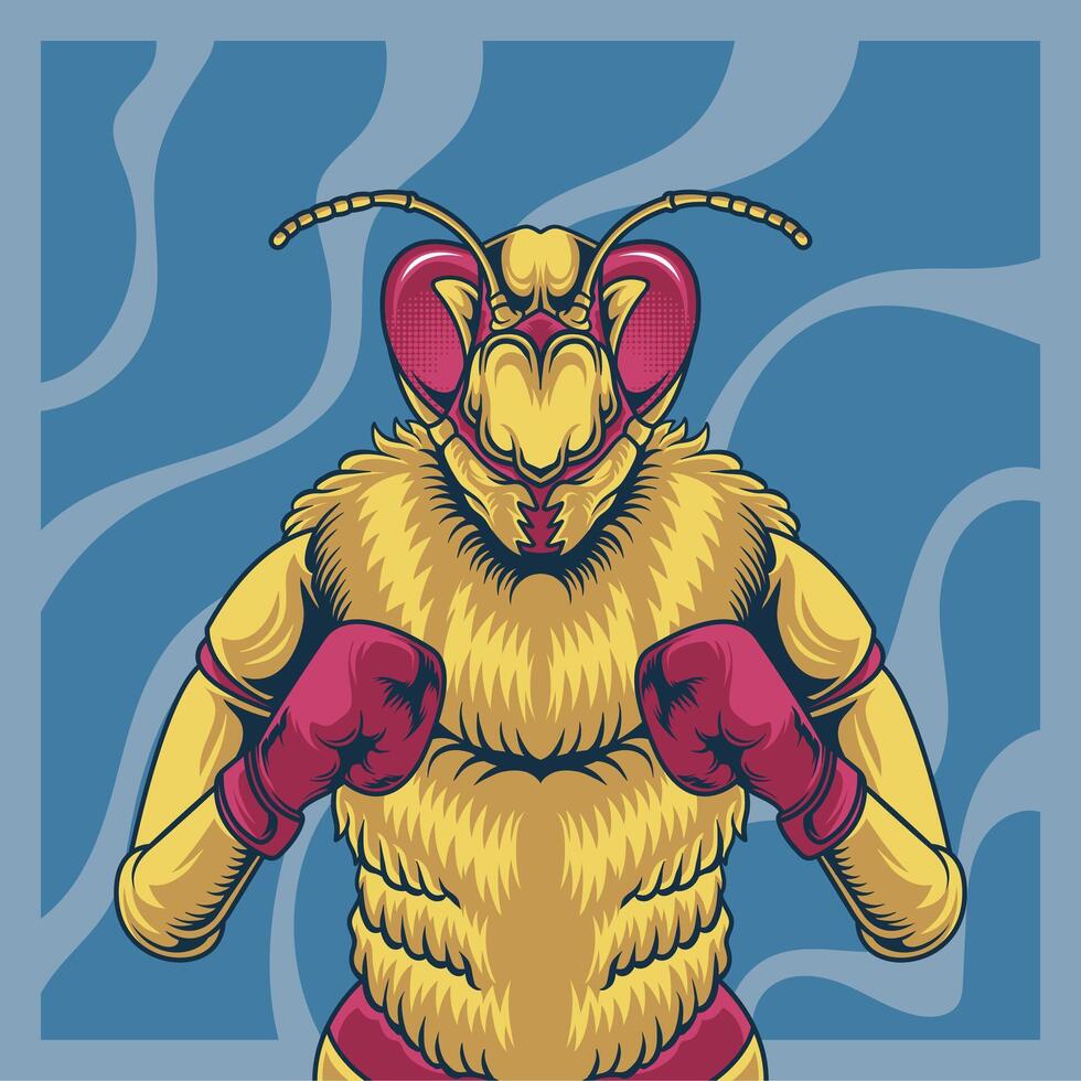 illustration of a humanoid bee wearing boxing gloves, animal boxing character vector