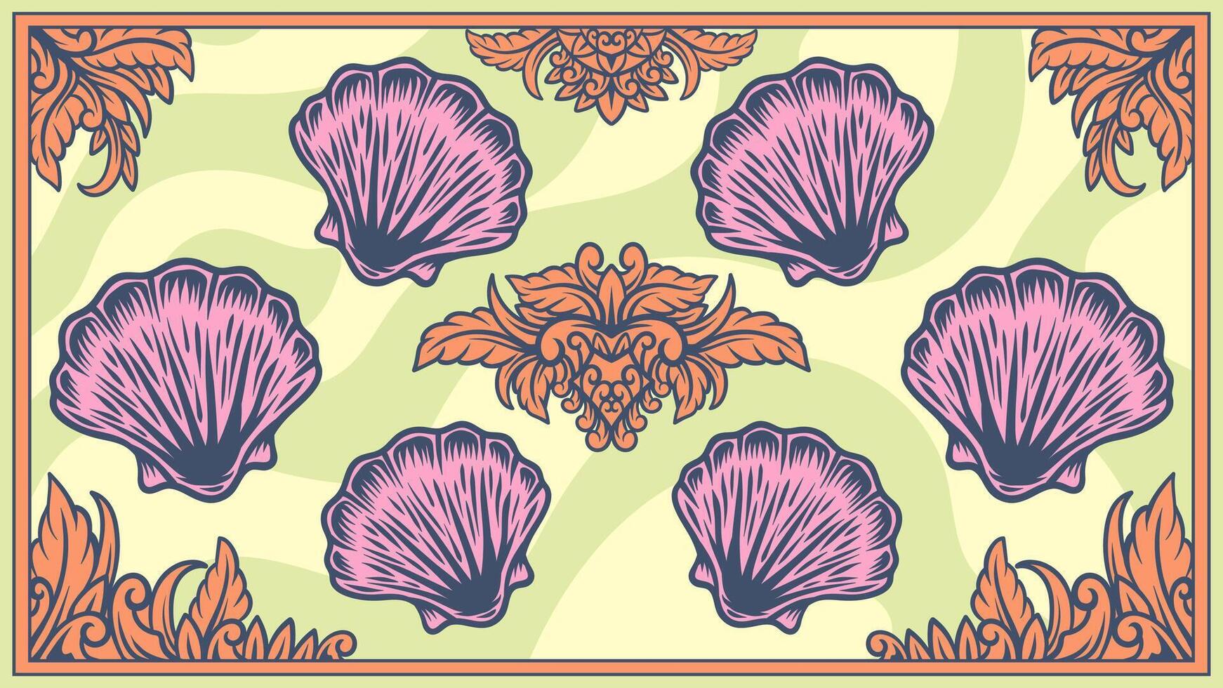 ethnic hand drawn illustration of a seashell with ornament great for wallpaper, print, textile, pattern, t-shirt design, background vector