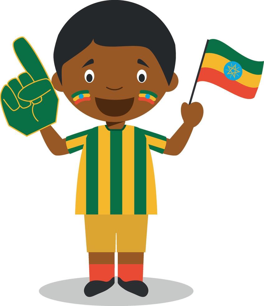 National sport team fan from Ethipia with flag and glove Illustration vector
