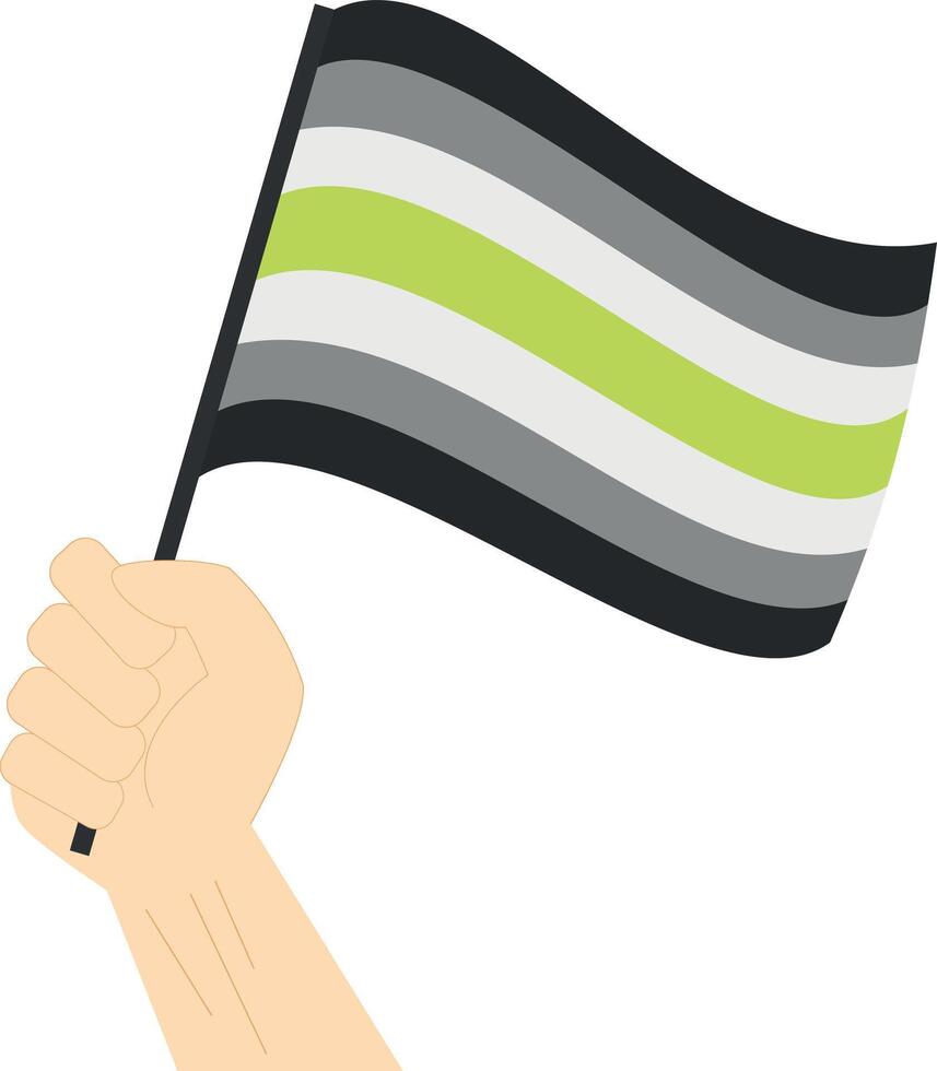 Hand holding and raising Agender pride flag isolated on white background vector