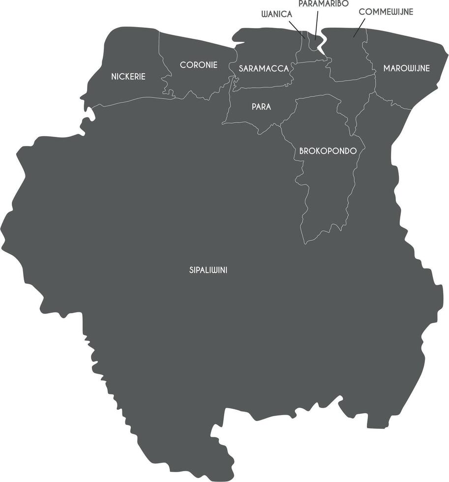 map of Suriname with districts and administrative divisions. Editable and clearly labeled layers. vector