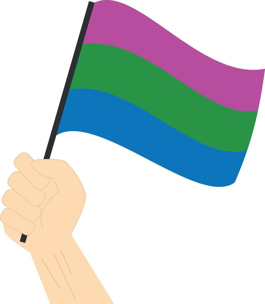 Hand holding and raising Polysexual pride flag isolated on white background vector