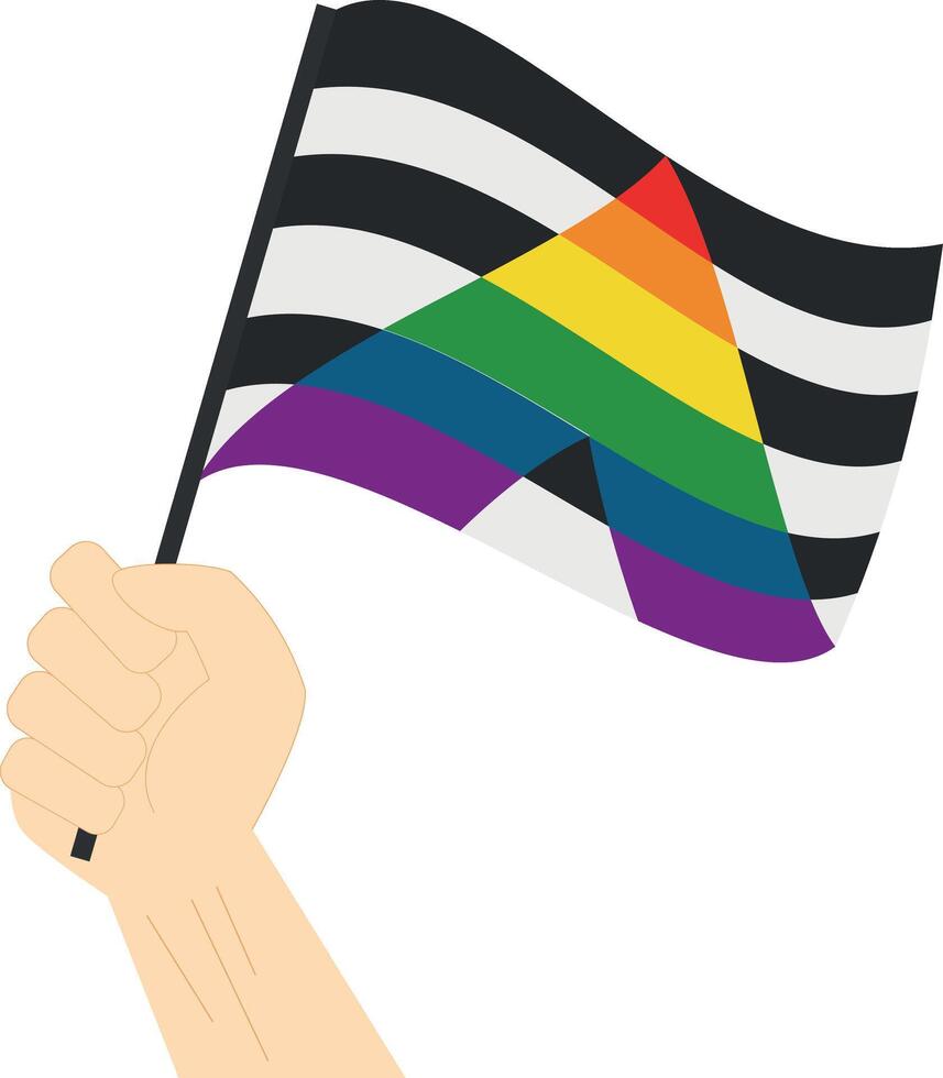 Hand holding and raising Straight Ally pride flag isolated on white background vector