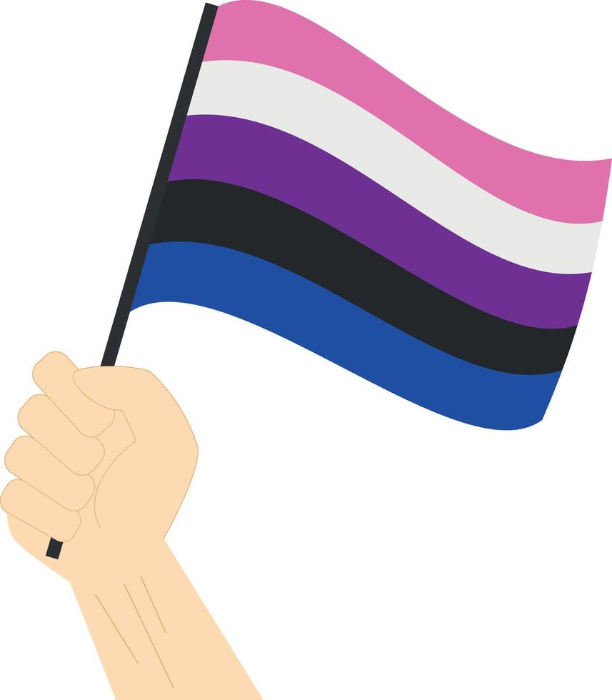 Hand holding and raising Genderfluid pride flag isolated on white background vector