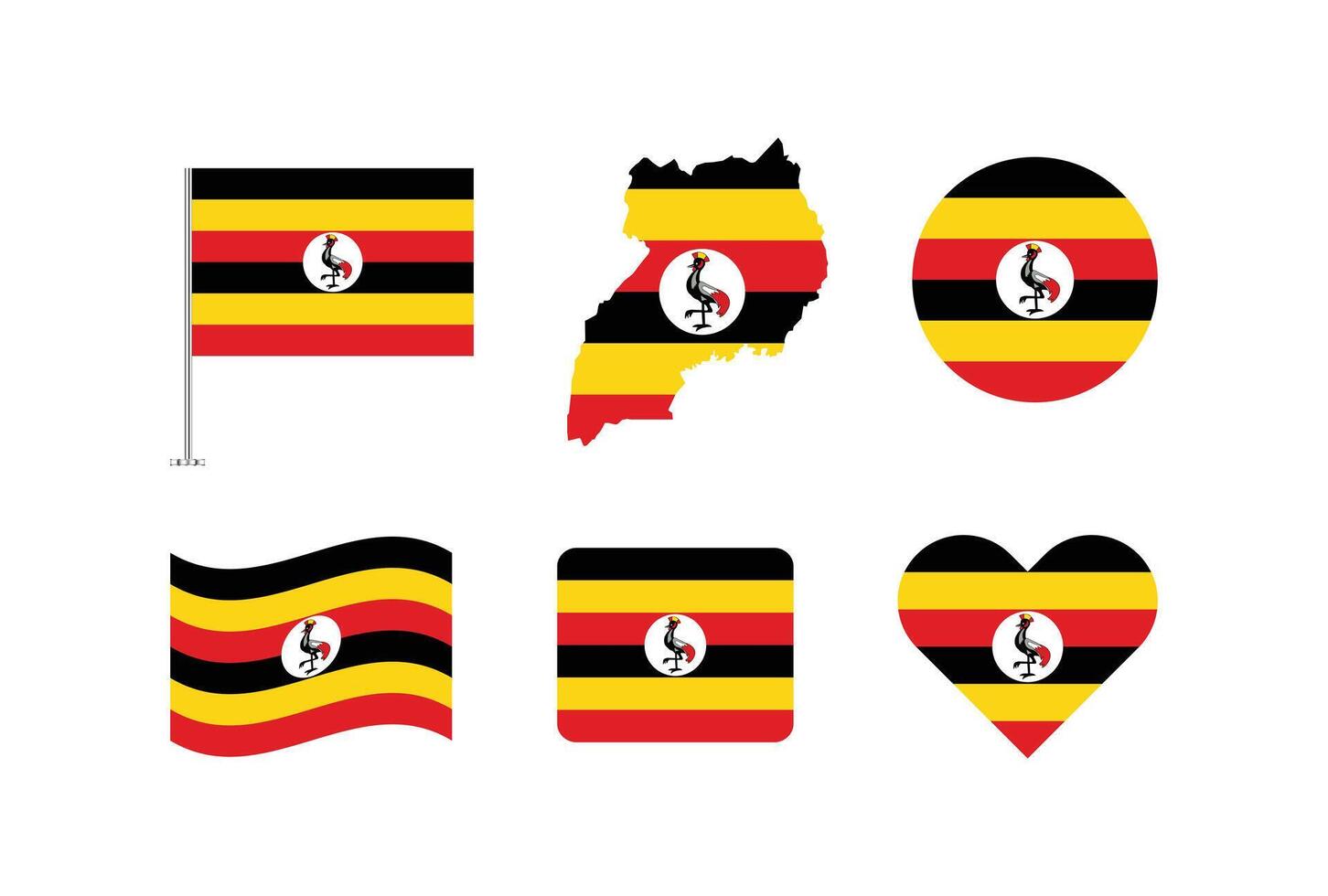 Uganda flag. Set of Uganda Flags Collection. vector