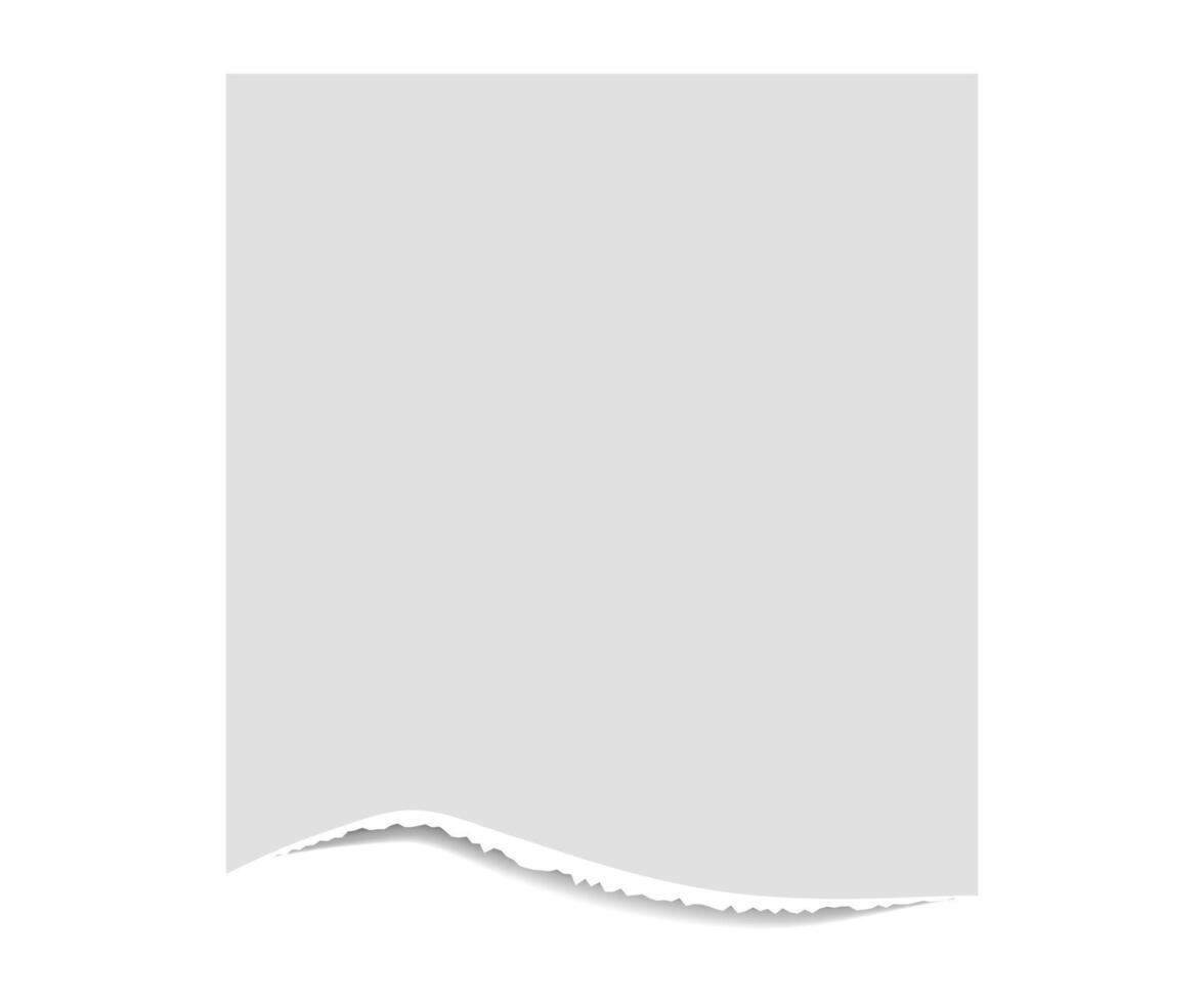 Torn edge paper illustration. Piece ripped blank with shadow. Rip white note vector