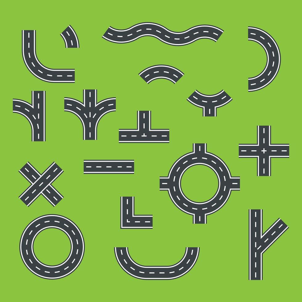 Set street and road template isolated on background. vector